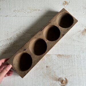 Vintage Wood Dish with Four Circle Sections - Worn Dapple Block